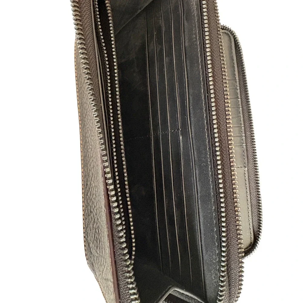 Coach Black Leather Double Zip Travel Organizer Wallet Wristlet EB7104